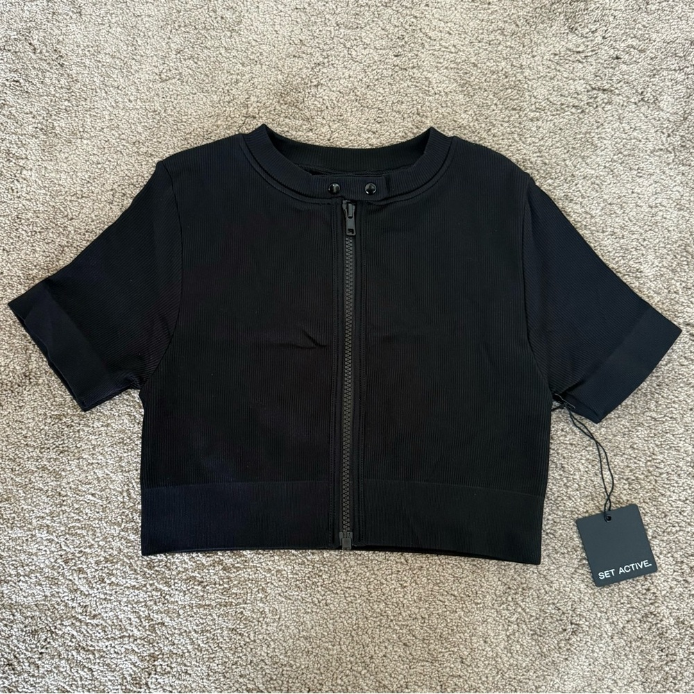 NWT Set Active Moto Zip Top Sculptflex Onyx